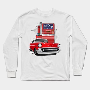 1957 Red and White Garage Built Chevy Bel Air Long Sleeve T-Shirt